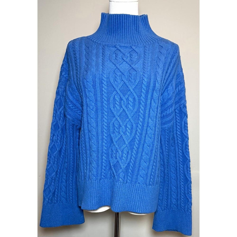 Gianni Bini Blue Cable-Knit Turtleneck Pullover Sweater Ribbed L Cropped